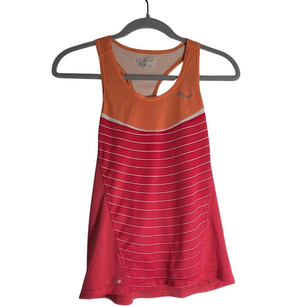 Womens Saucony Athletic Tank Top Small Orange Pink Running Workout Athleisure